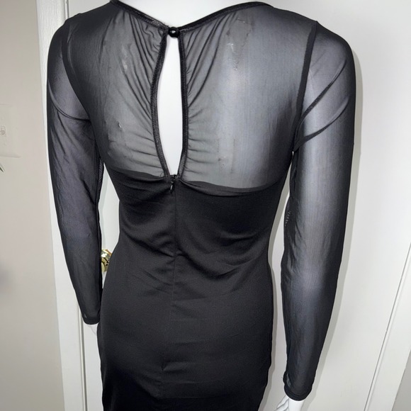 Commense Black Sheer Mesh Long Sleeve Bodycon Midi‎ Dress Cut Out Party Size M - Picture 17 of 17